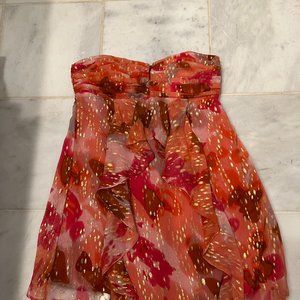 Nicole Miller strapless silk mini dress size 8 in pink orange and gold